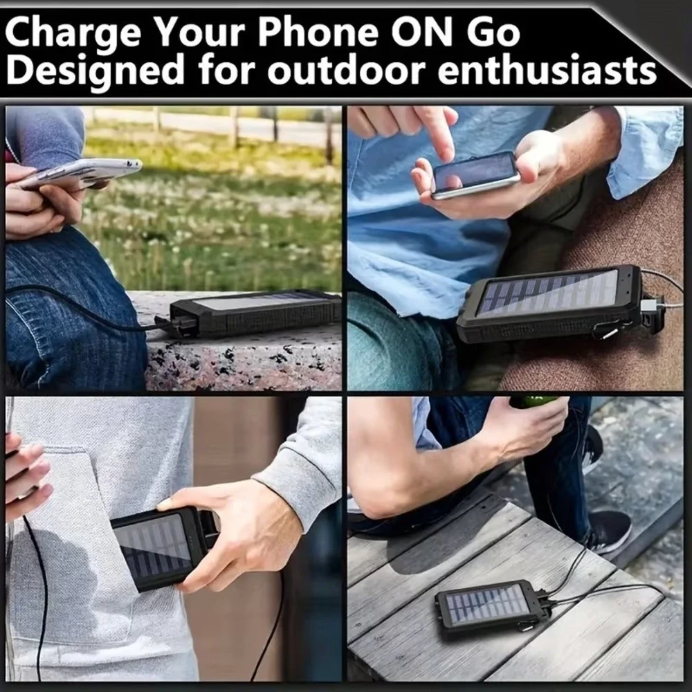 10000mAh Solar Power Bank Fast Charging Dual USB Portable Charger LED Flashlight